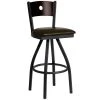 BFM Seating Darby Sand Black Metal Bar Height Chair With Walnut Wooden Back And 2" Dark Brown Vinyl Swivel Seat