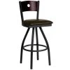 BFM Seating Darby Sand Black Metal Bar Height Chair With Mahogany Wooden Back And 2" Dark Brown Vinyl Swivel Seat