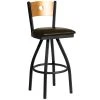 BFM Seating Darby Sand Black Metal Bar Height Chair With Natural Wooden Back And 2" Dark Brown Vinyl Swivel Seat