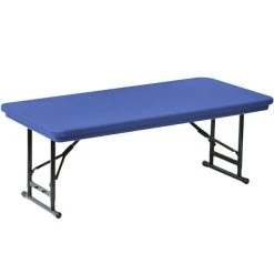Correll Adjustable Height Folding Table, 30" X 60" Plastic, Blue - Short Legs - R-Series