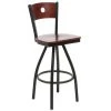 BFM Seating Darby Sand Black Metal Bar Height Chair With Mahogany Wooden Back And Swivel Seat
