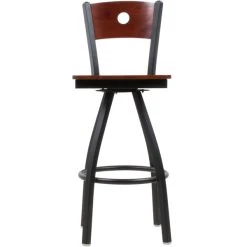 BFM Seating Darby Sand Black Metal Bar Height Chair With Mahogany Wooden Back And Swivel Seat -Zown Shop 816611