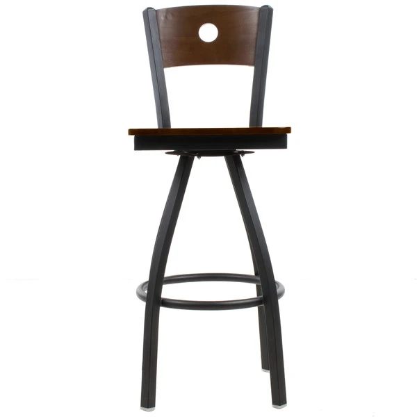 BFM Seating Darby Sand Black Metal Bar Height Chair With Walnut Wooden Back And Swivel Seat 3 BFM Seating Darby Sand Black Metal Bar Height Chair With Walnut Wooden Back And Swivel Seat - Image 3