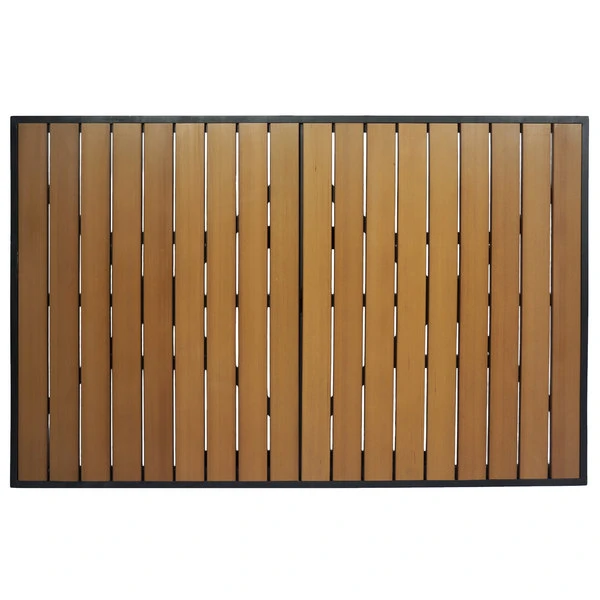 BFM Seating Longport 32" X 48" Rectangular Black Aluminum Outdoor / Indoor Standard Height Table - Synthetic Teak 2 BFM Seating Longport 32" X 48" Rectangular Black Aluminum Outdoor / Indoor Standard Height Table - Synthetic Teak - Image 2