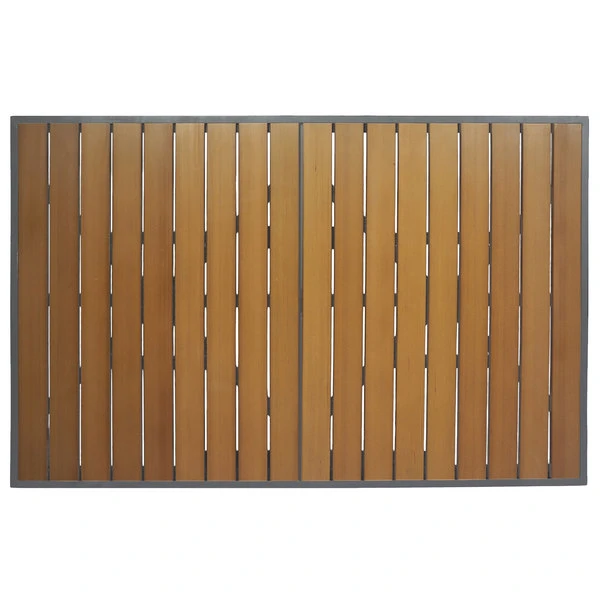 BFM Seating Longport 32" X 48" Rectangular Silver Aluminum Outdoor / Indoor Standard Height Table - Synthetic Teak 2 BFM Seating Longport 32" X 48" Rectangular Silver Aluminum Outdoor / Indoor Standard Height Table - Synthetic Teak - Image 2