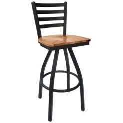 BFM Seating Lima Sand Black Steel Bar Height Chair With Autumn Ash Wooden Swivel Seat