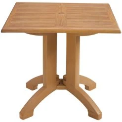 Grosfillex UT375008 Winston 36" X 36" Teak Decor Square Molded Melamine Pedestal Table With Umbrella Hole
