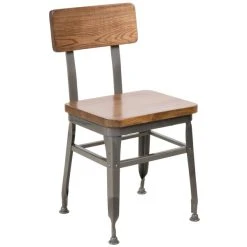 BFM Seating Lincoln Clear Coated Steel Side Chair With Autumn Ash Wooden Back And Seat